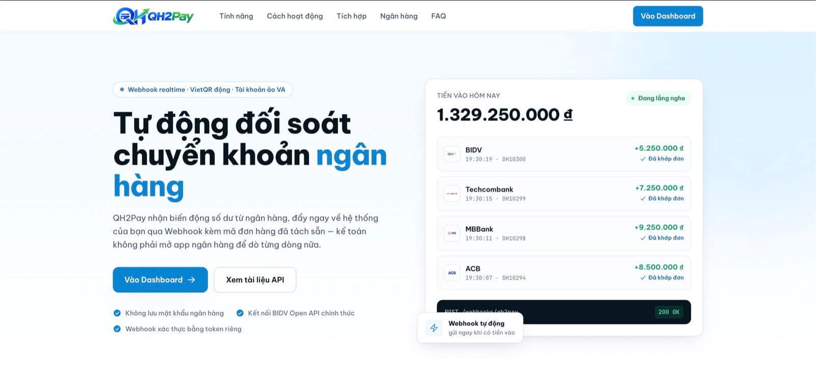 QH2Pay — tự động đối soát chuyển khoản